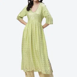 Biba Women Green Ethnic Motifs Printed Anarkali Kurta image 1