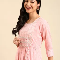 SHOWOFF Women Pink Floral Printed Floral Anarkali Kurta-picture-30