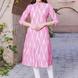 VASVI Ikat Printed Mandarin Collar Cotton A-Line Kurta-image-25