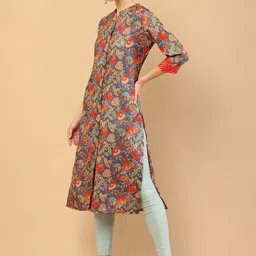 Soch Women Blue & Red Floral Checked Thread Work Anarkali Rayon Kurta-picture-15