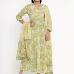 MIRAVAN Women Floral Printed Gotta Patti Anarkali Cotton Kurta With Dupatta-picture-10
