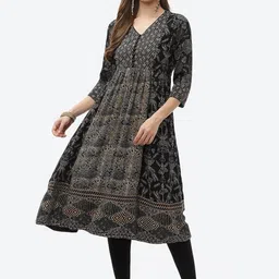 Biba Women Black Ethnic Motifs Printed Mirror Work Anarkali Kurta-picture-34