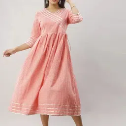 FABRIC FITOOR Pink Checked Cotton Midi Dress-picture-23