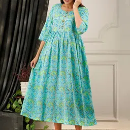 Henal Floral Printed Cotton Maternity Fit and Flare Ethnic Dresses-picture-49