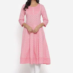 PARCHHAI Women Pink Ethnic Motifs Anarkali Cotton Kurta-image-5