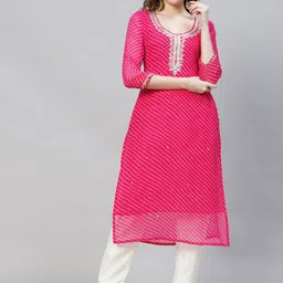FASHOR Women Pink Ethnic Motifs Printed Georgette Kurta-image-54