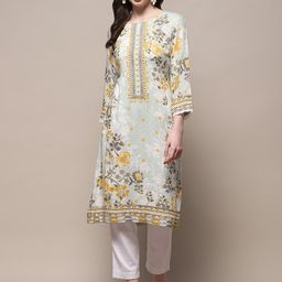 Biba Women Floral Printed Flared Sleeves Sequinned Kurta-picture-2