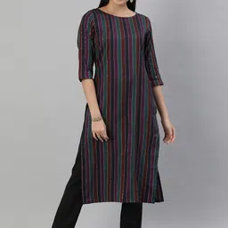 KALINI Striped Round Neck Regular Sequinned Straight Kurta-picture-40