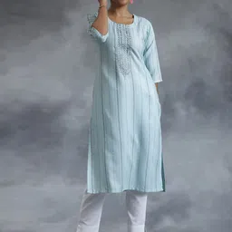 Libas Striped Thread Work Straight Kurta image 3