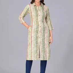 JAIPURFAME Striped Shirt Collar Straight Cotton Kurta image 1