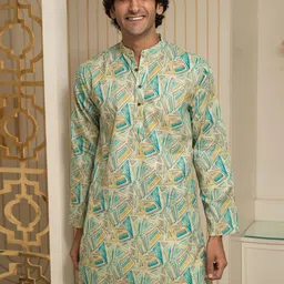 Shasak Geometric Printed Mandarin Collar Cotton Kurta-picture-35