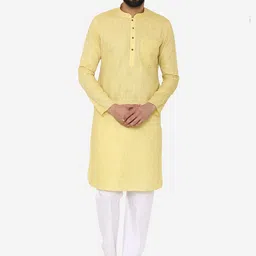 Manyavar Men Yellow Woven Design Straight Kurta-picture-20