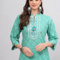 KALINI Bandhani Printed Tie Up Neck Mirror Work Kurta image 2