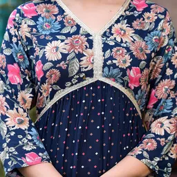 Label Khoj V Neck Floral Printed A-Line Kurta image 3