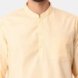 NIRVAAN Men Cream-Coloured Solid Cotton Kurta image 4