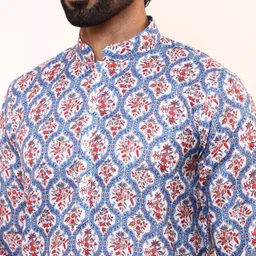 Satwaa Men Geometric Printed Thread Work Kurta image 3
