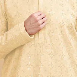 Anouk Yellow Floral Embroidered Mandarin Collar Pure Cotton Straight Kurta image 3