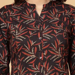 Pistaa Floral Printed Mandarin Collar A-Line Cotton Kurta image 2