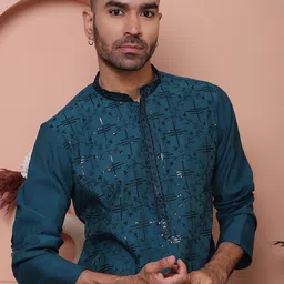 Jompers Men Geometric Mirror Work Floral Kurta image 4