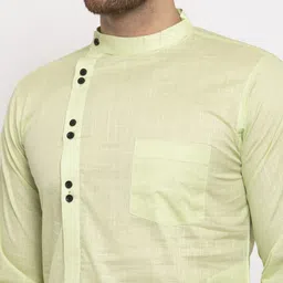 KLOTTHE Men Green Thread Work Asymmetric Kurta image 3