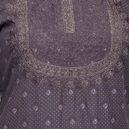 Span Ethnic Motifs Printed Round Neck Thread Work A-Line Kurta image 2