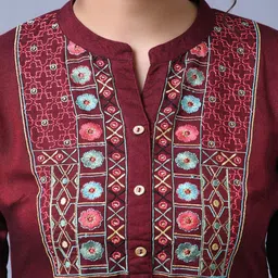 RANGMAYEE Geometric Yoke Design Thread Work Liva Mandarin Collar Straight Kurta image 2