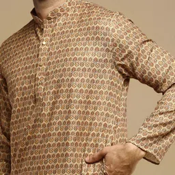 Anouk Brown Geometric Printed Mandarin Collar Long Sleeves Sequinned Cotton Straight Kurta image 5