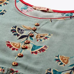 RANGMAYEE Women Grey & Red Floral Printed Floral Liva Kurta image 2