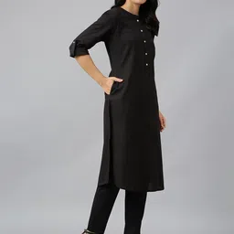 W Black Mandarin Collar Roll-Up Sleeves Pathani Kurta image 2