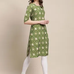 7threads KALINI Women Green Ethnic Motifs Printed Crepe Kurta image 5