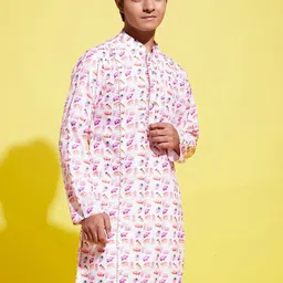 VASTRAMAY Boys Abstract Printed Mandarin Collar Gotta Patti Straight Kurta image 4