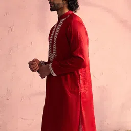 SHRESTHA BY VASTRAMAY Men Red Yoke Design Kurta image 5