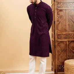HERE&NOW Purple Ethnic Motifs Embroidered Mandarin Collar Straight Kurta-picture-19