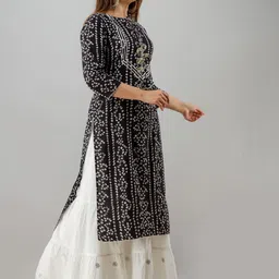 IRIDAA JAIPUR Bandhani Printed Tie Up Neck Gotta Patti Straight Kurta image 3