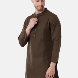 CAVALLO by Linen Club Men Brown Patchwork Kurta image 4