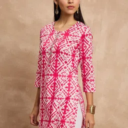 all about you Geometric Shibori Printed Mirror Work Pure Cotton Straight Kurti image 3