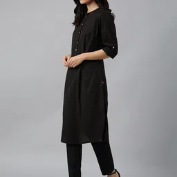 W Black Mandarin Collar Roll-Up Sleeves Pathani Kurta image 4
