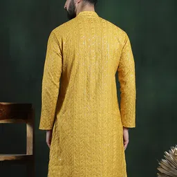 SOJANYA LUXE Floral Embroidered Mandarin Collar Sequins Cotton Silk Straight Kurta image 5