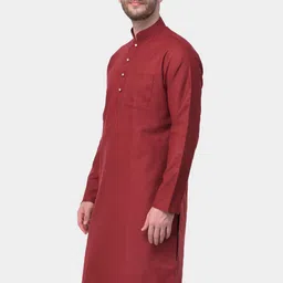 SG LEMAN Men Maroon Thread Work Kurta image 2