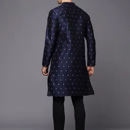 Indo Era Geometric Printed Thread Work Mandarin Collar Straight Kurta image 5