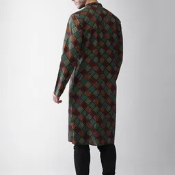 KISAH Men Black & Yellow Geometric Printed Straight Kurta image 2