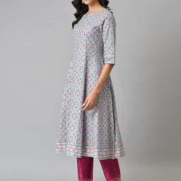 W Women Blue & Pink Ethnic Motifs Printed Anarkali Kurta image 5