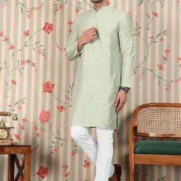 Ode by House of Pataudi Foil Printed Mandarin Collar Long Sleeves Straight Kurta image 3