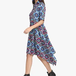 DIVINATION Women White & Red Geometric Printed Asymmetric Hem Kurta image 4