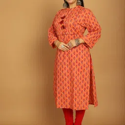 Rajnandini Paisley Jaipuri Block Printed Mandarin Collar Pure Cotton Straight Kurta image 2