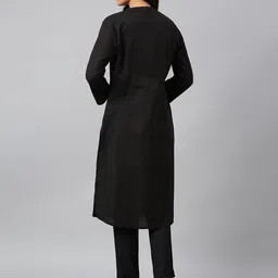 W Black Mandarin Collar Roll-Up Sleeves Pathani Kurta image 3