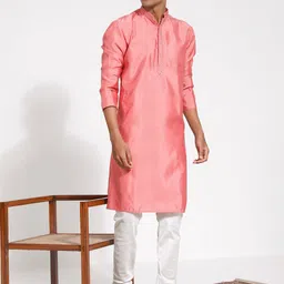 VASTRAMAY Mandarin Collar Jacquard Kurta image 4