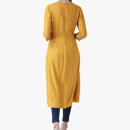 DODO & MOA Mustard Yellow V-Neck A-Line Kurta image 5