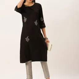 SHOWOFF Floral Embroidered Thread Work Cotton Straight Kurta image 2