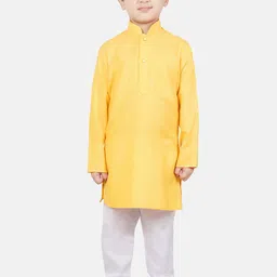 SG YUVRAJ Boys Yellow Solid Cotton Kurta image 2